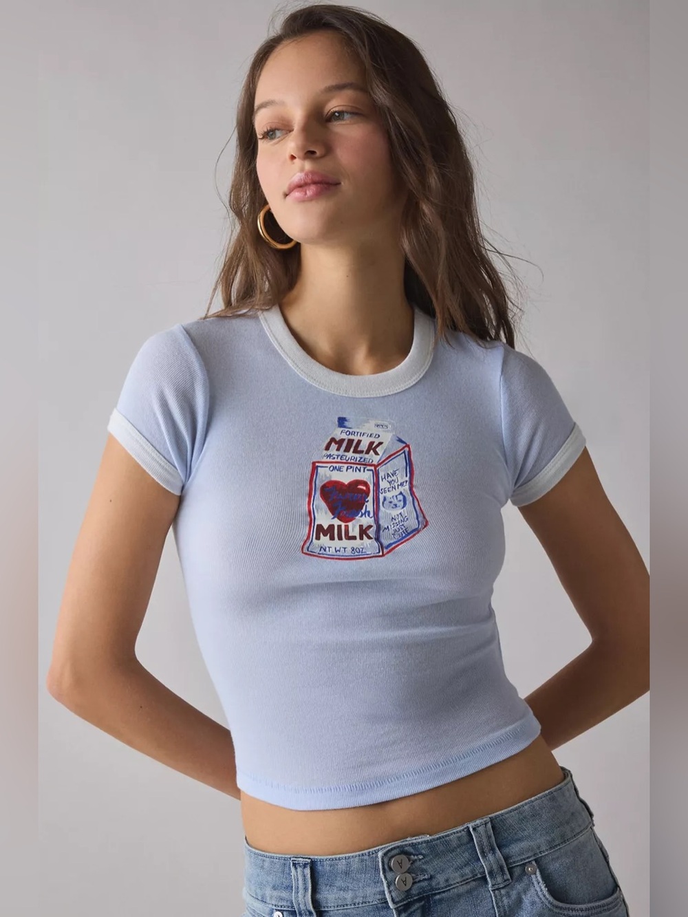UO BDG Too Perfect Milk Graphic Ringer Baby Tee